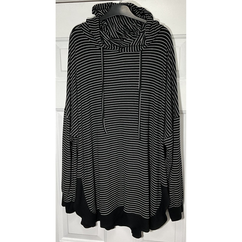 Chic Soul Black/White Striped Stretchy Jersey Hoodie Pullover Women's 1XL
